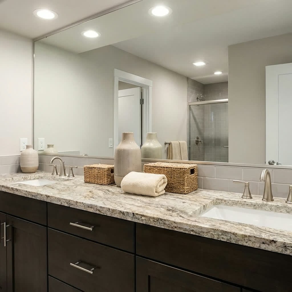 Granite vanity countertop with double sinks